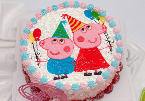 《米詩堤甜點王國》粉紅豬手繪蛋糕